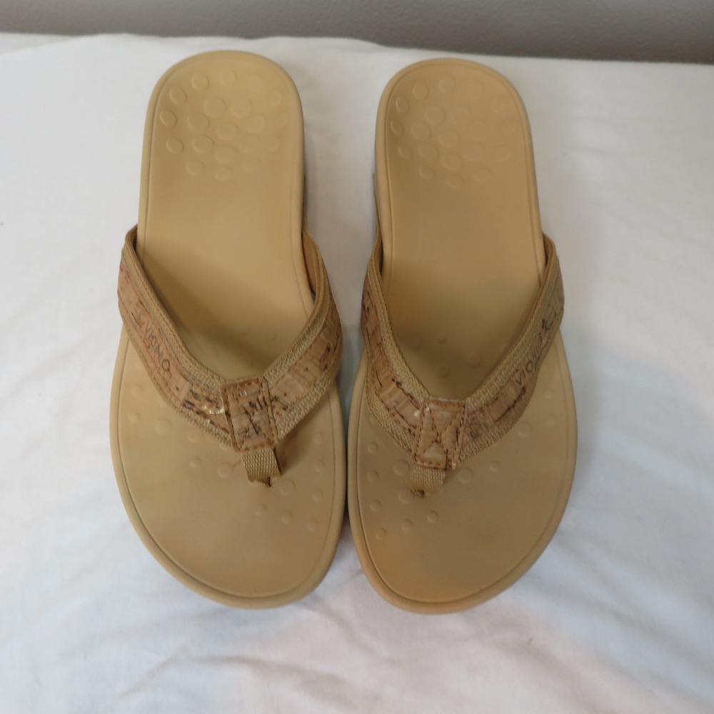 Vionic High Tide Tan Cork Platform Wedge Sandals Orthotic Flip Flops 7 380HIGH